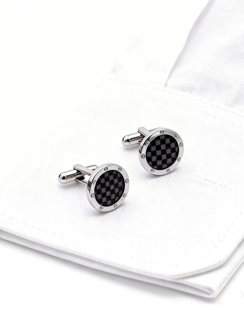 أزرار العنق، أزرار العنق ذات نمط الشبكة الماسية المستديرة، مكونة من قطعتين في مجموعة واحدة، مصنوعة من النحاس، مجوهرات مصممة خصيصًا لقمصان الرجال، هدية زفاف أو عمل مع علبة تغليف أنيقة. - Image 4